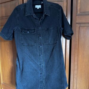 Universal Thread Black Short-Sleeve Button-Front Denim Midi Dress